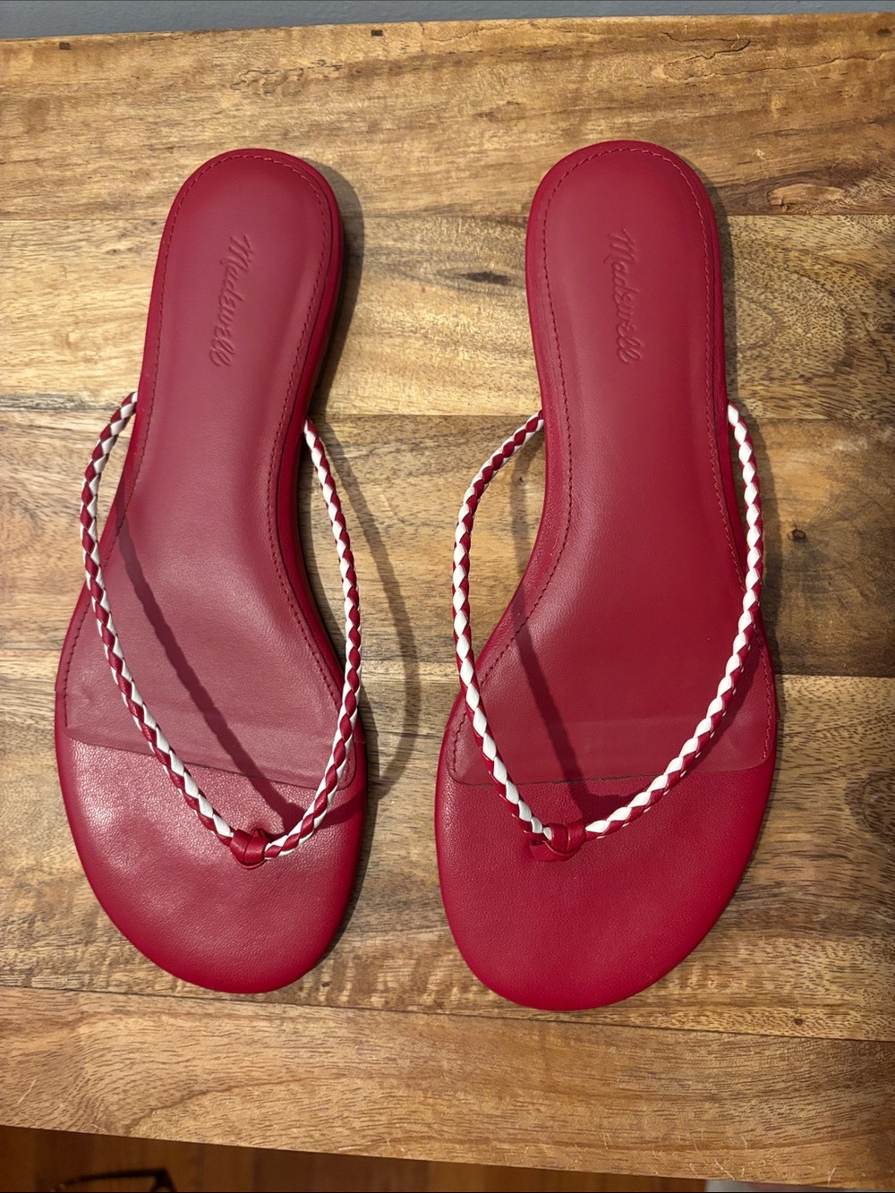 Madewell Red Braided Thong Slide in Leather